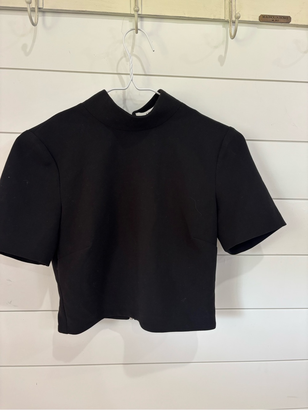 Likely Black Short-Sleeve Mock Neck Cropped Top